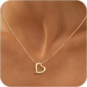 ⚡Necklace for Women Heart Zirconia Necklace 14K Gold Plated Cute Gold Jewelry